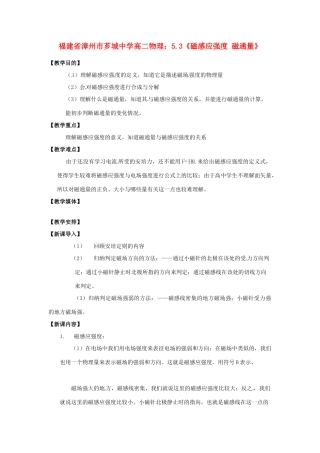 福建省漳州市芗城中学高二物理 5.3《磁感应强度 磁通量》教案