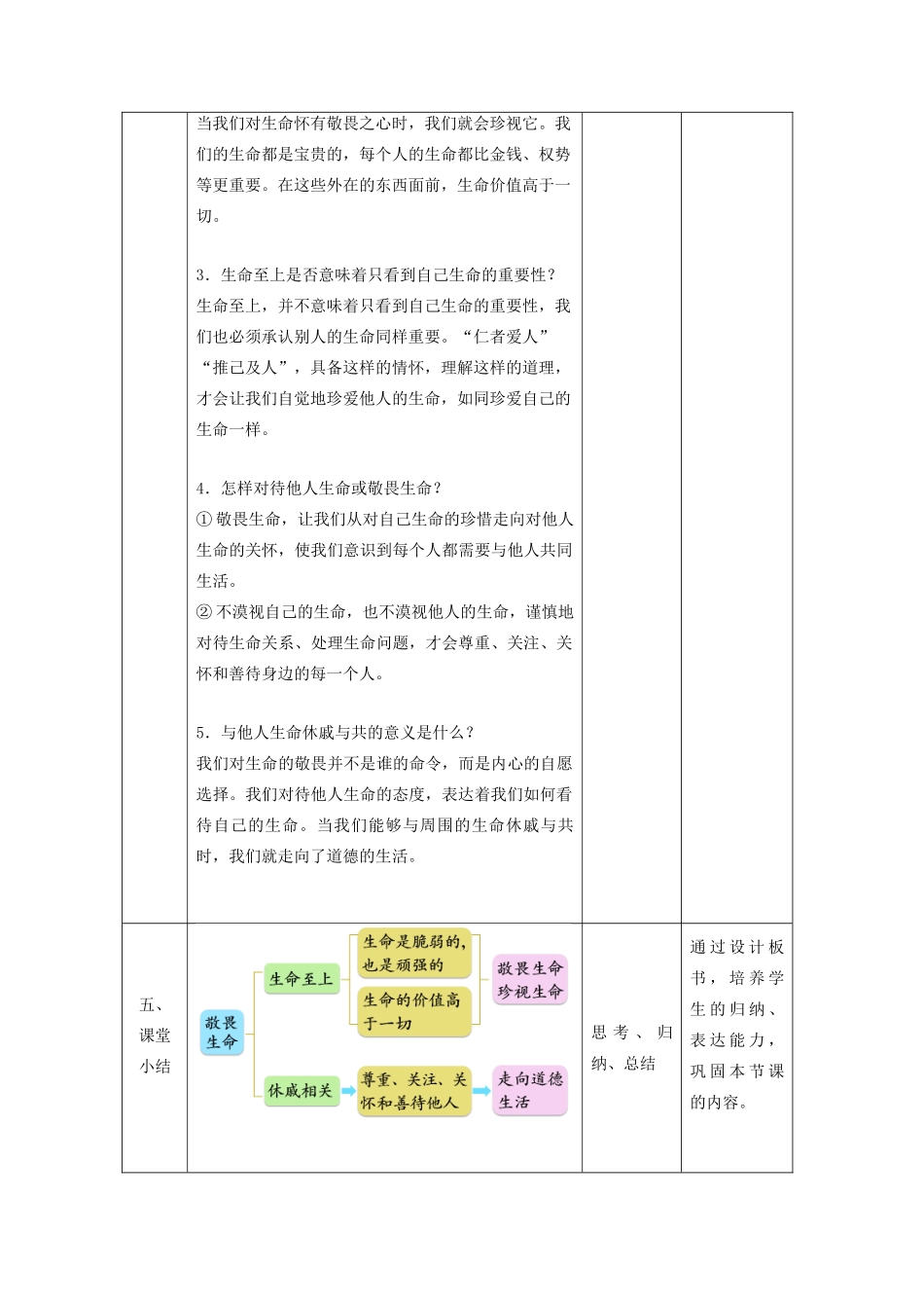 七年级道德与法治上册 第四单元 生命的思考 第八课 探问生命 第二框 敬畏生命教学设计 新人教版教材-新人教版教材初中七年级全册政治教学设计_第3页