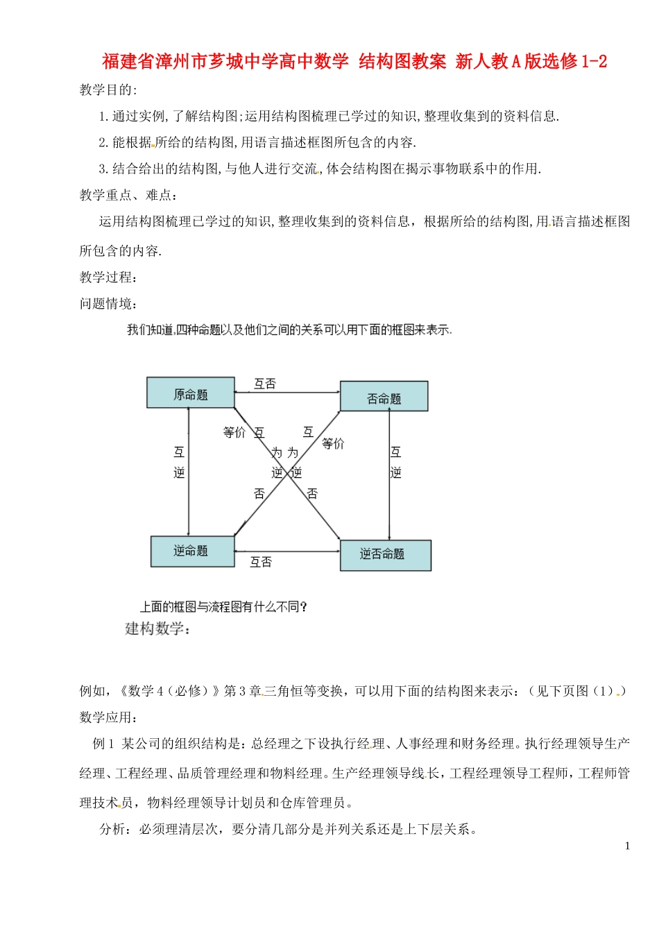福建省漳州市芗城中学高中数学 结构图教案 新人教A版选修1-2_第1页