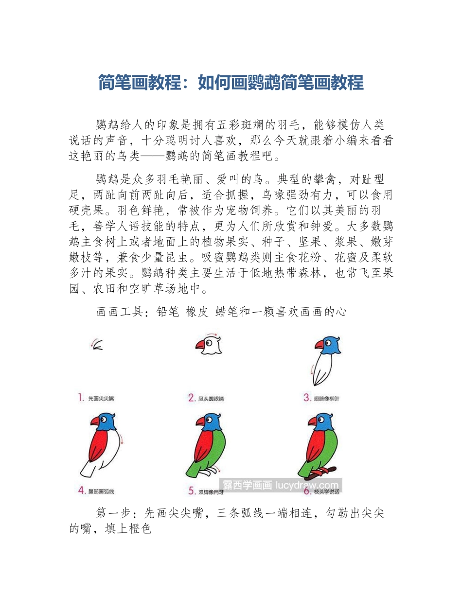 简笔画教程：如何画鹦鹉简笔画教程_第1页