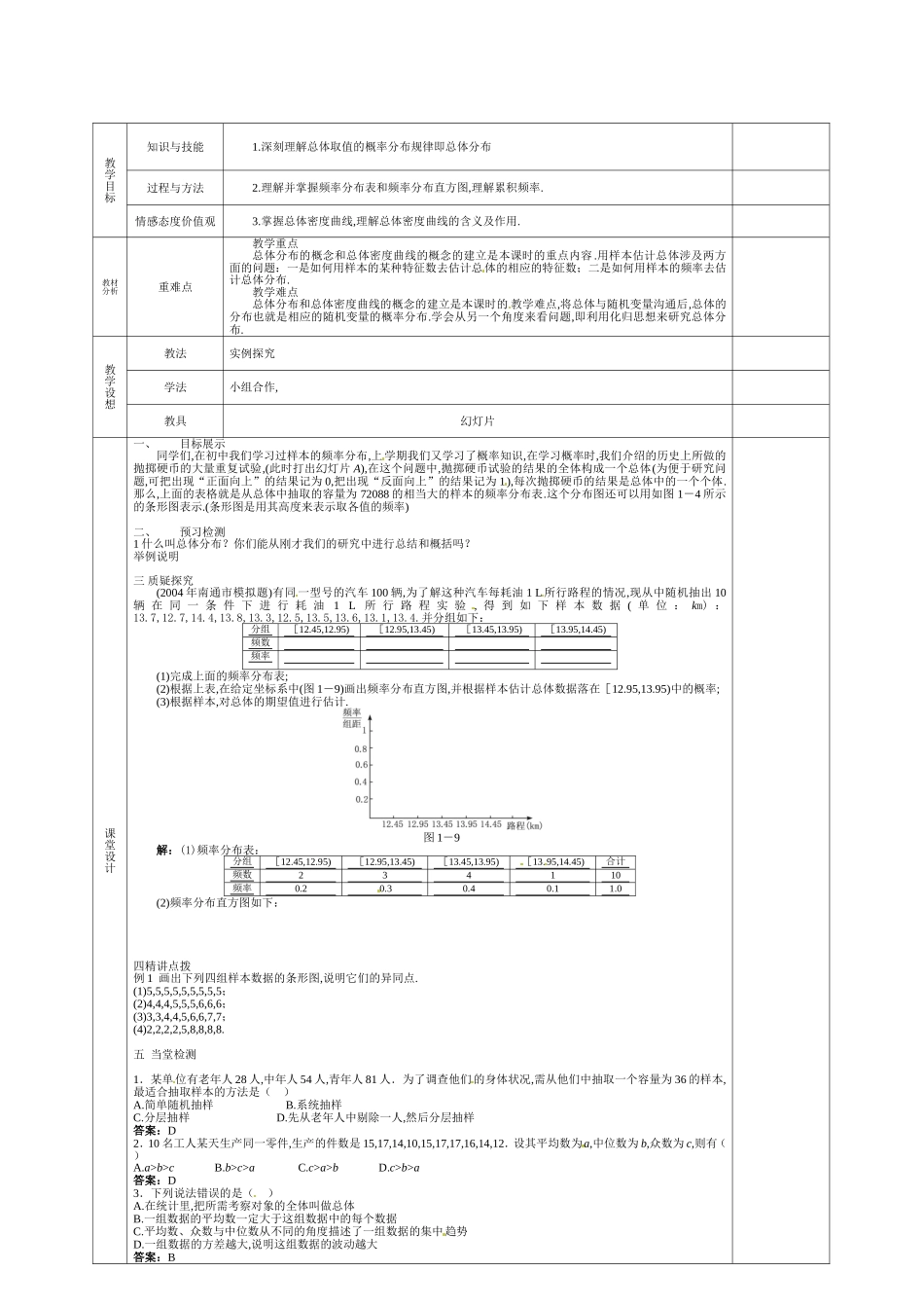 甘肃省庆阳市宁县第五中学高中数学 总体分布的估计教案 新人教A版必修3_第2页