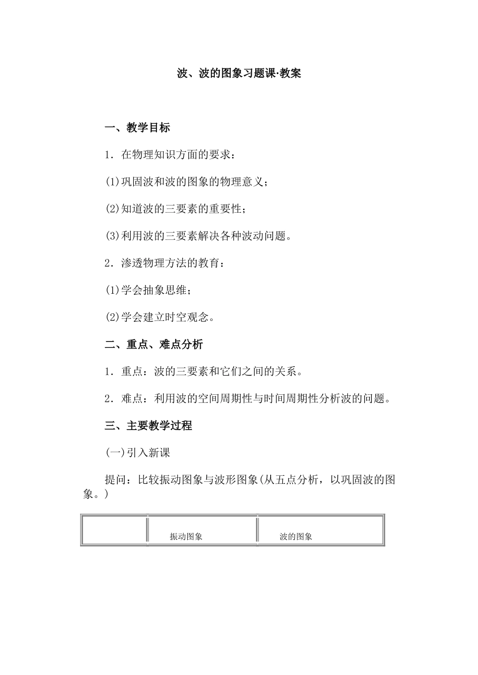 波、波的图象习题课·教案_第1页