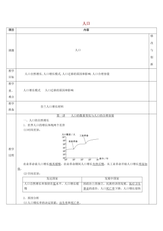 安徽省长丰县高三地理一轮复习 人口教案 新人教版-新人教版高三全册地理教案