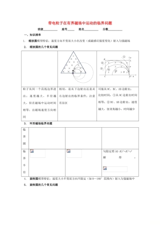 安徽省芜湖市高考物理一轮复习 第十章 磁场 第5讲 带电粒子在有界磁场中运动的临界问题教案-人教版高三全册物理教案