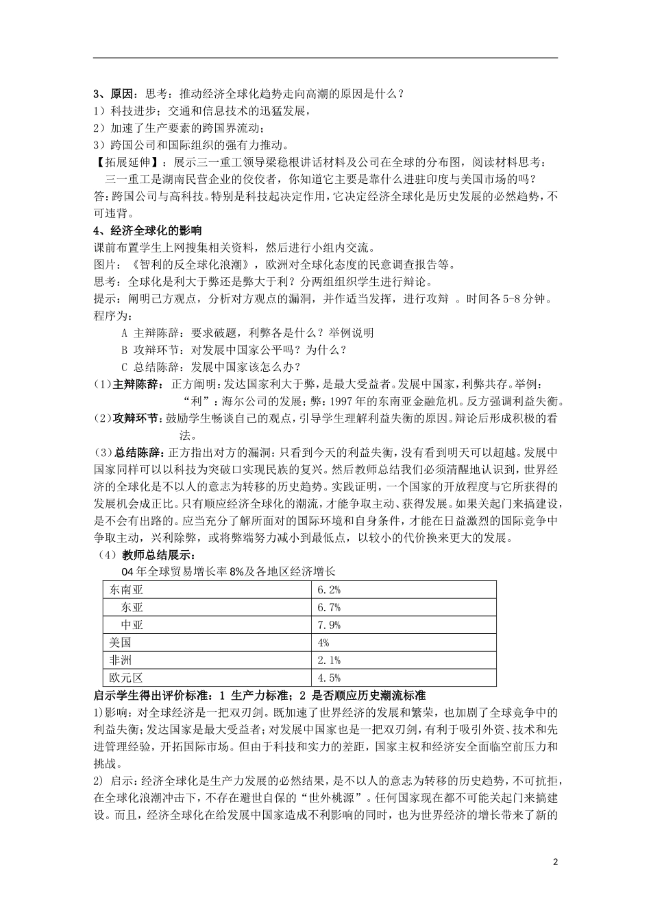 安徽省滁州二中高中历史 第24课《世界经济的全球化趋势》教案 新人教版必修2_第2页