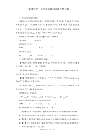 基础知识综合复习题2024（突破训练）023学年部编版语文七年级上册