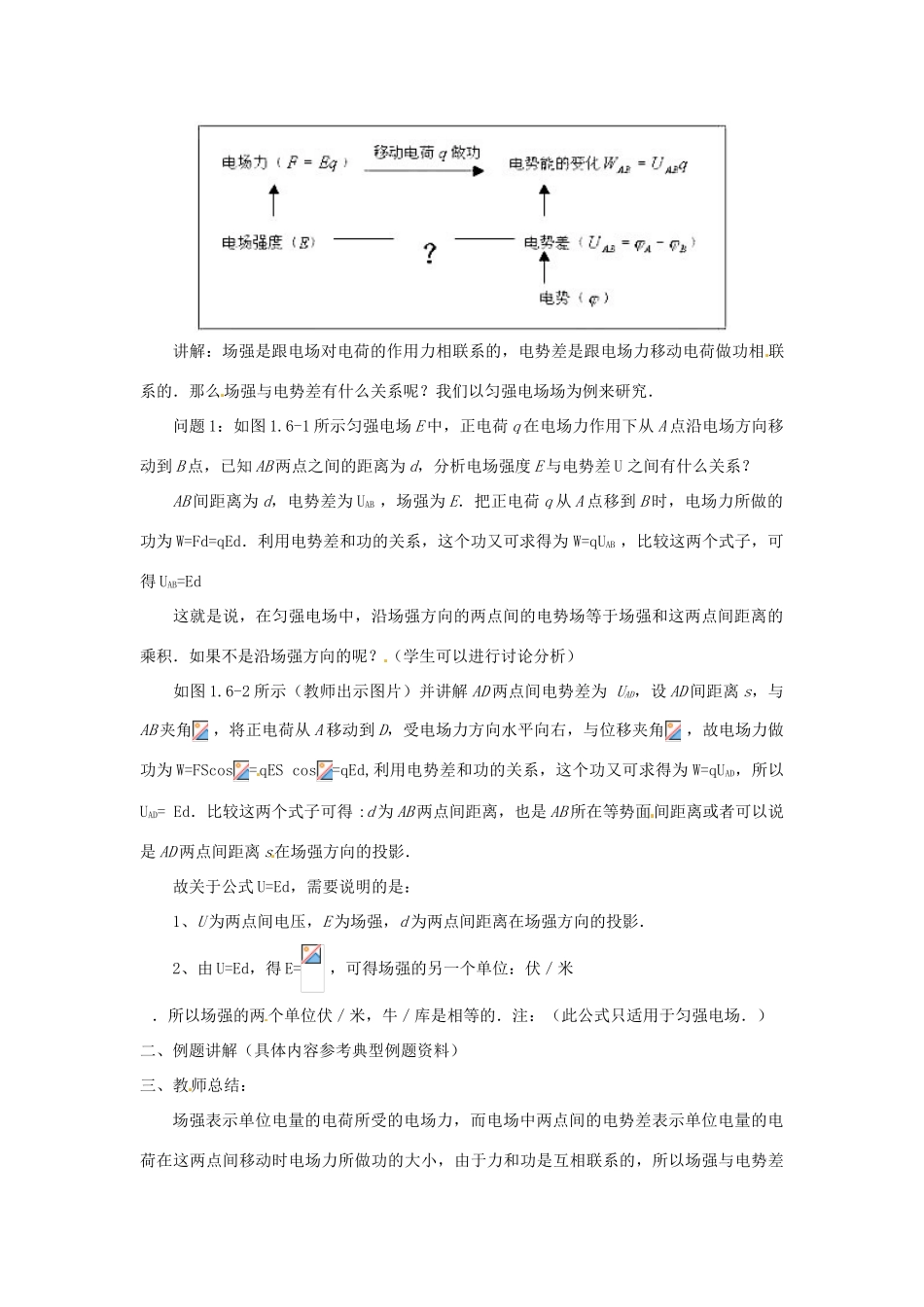 安徽省合肥市32中高中物理《1.6 电势差与电势强度的关系》教案 新人教版选修3-1_第2页