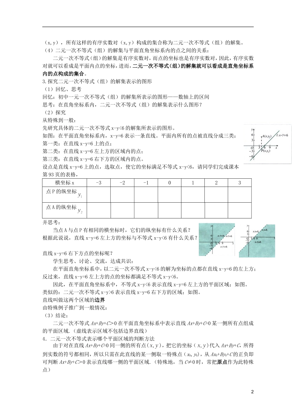 安徽工业大学附属中学高中数学 3.3.1二元一次不等式（组）与平面区域（1）教案 新人教A版必修5_第2页