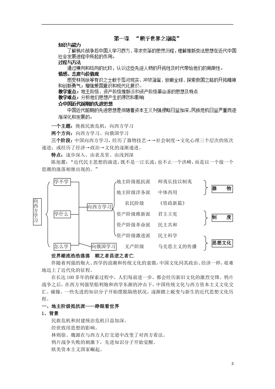 北京市第二十四中学高中历史 专题三《近代中国思想解放的潮流》教案 人民版必修3 _第3页