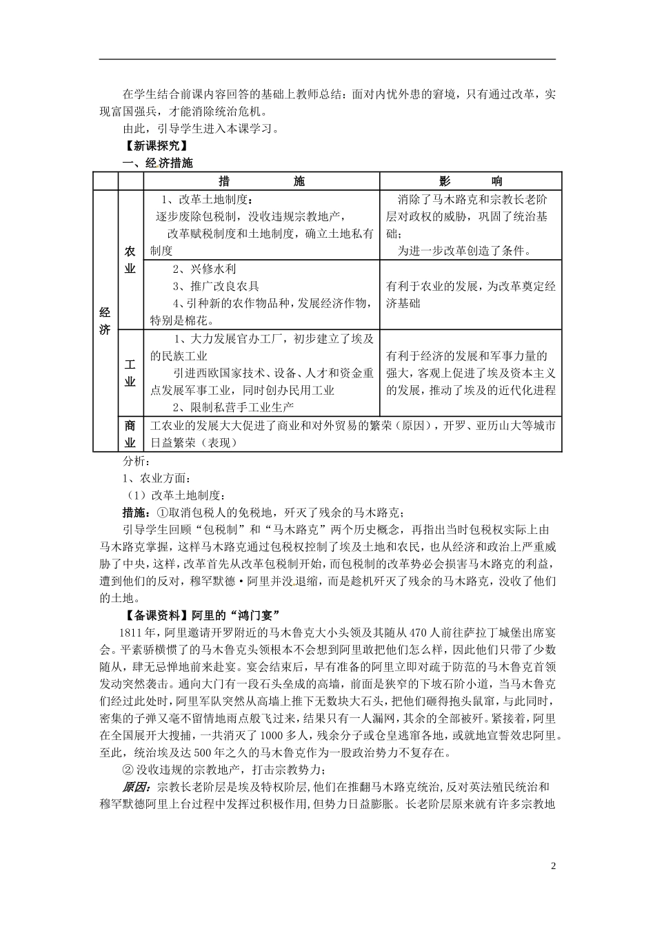 北京市房山区房山中学高中历史 第六单元第2课《穆罕默德 阿里改革的主要内容》教案 新人教版选修1_第2页