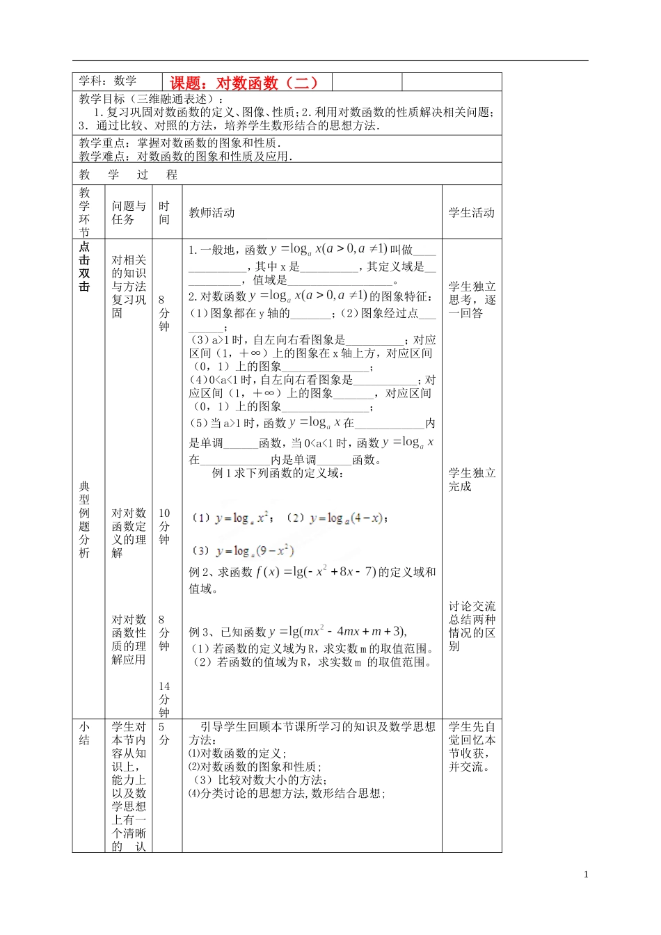 北京市延庆县第三中学高中数学 3.2.2 对数函数教案2 新人教B版必修1_第1页