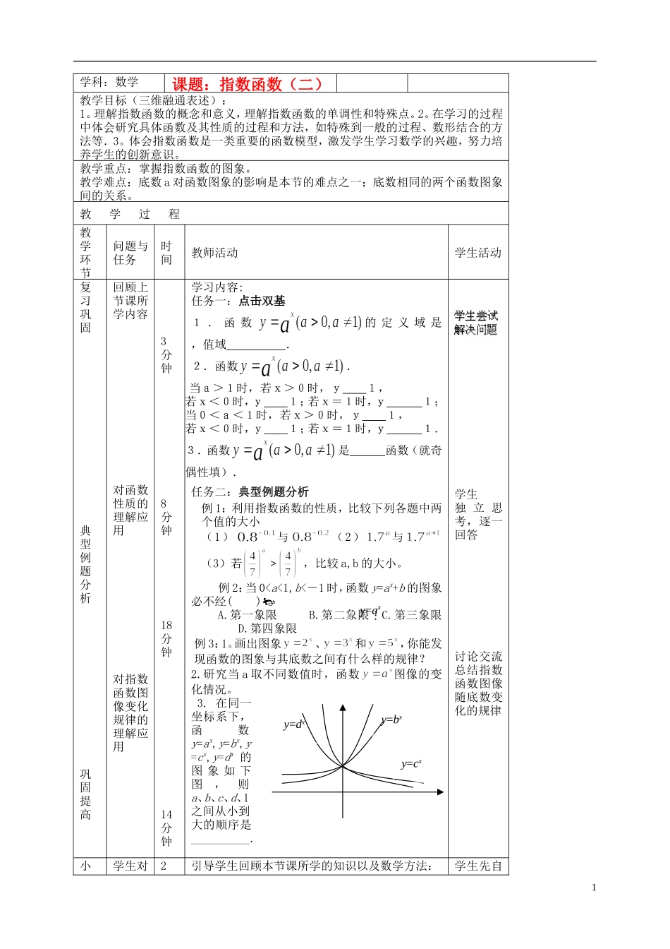 北京市延庆县第三中学高中数学 3.1.2 指数函数教案2 新人教B版必修1_第1页