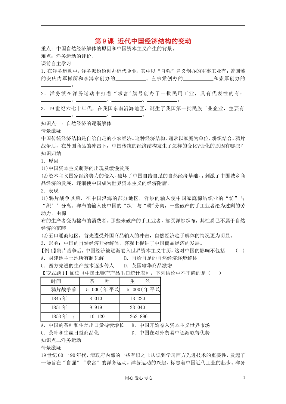 【鼎尖教案】高中历史 第9课《近代中国经济结构的变动》 新人教版必修2_第1页