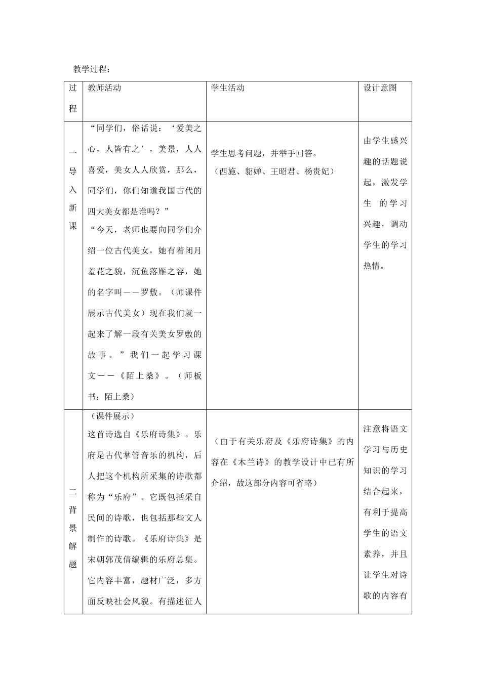 七年级语文下册 1《陌上桑》教学设计 长春版教材-长春版教材初中七年级下册语文教学设计(00001)_第2页