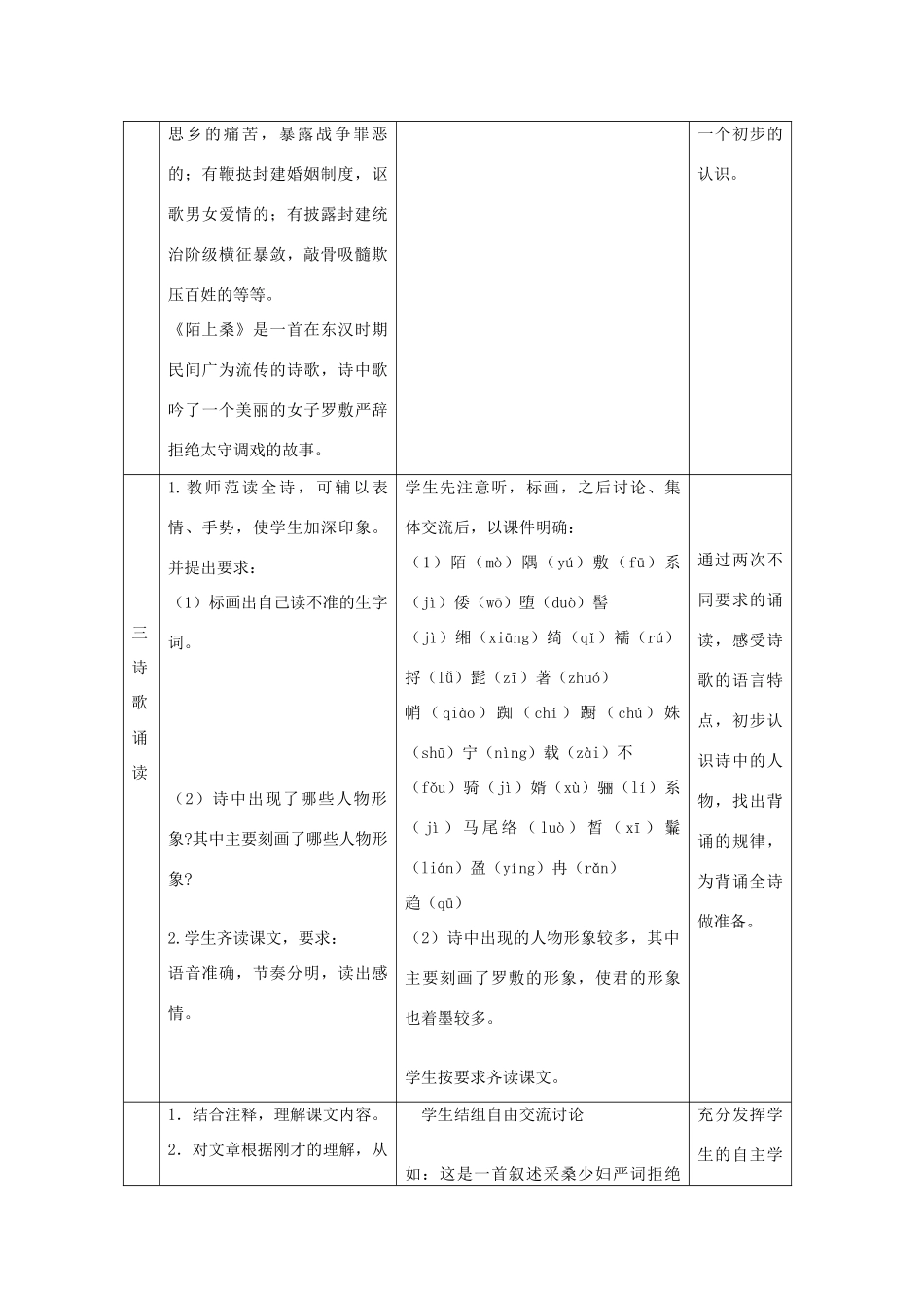 七年级语文下册 1《陌上桑》教学设计 长春版教材-长春版教材初中七年级下册语文教学设计(00001)_第3页