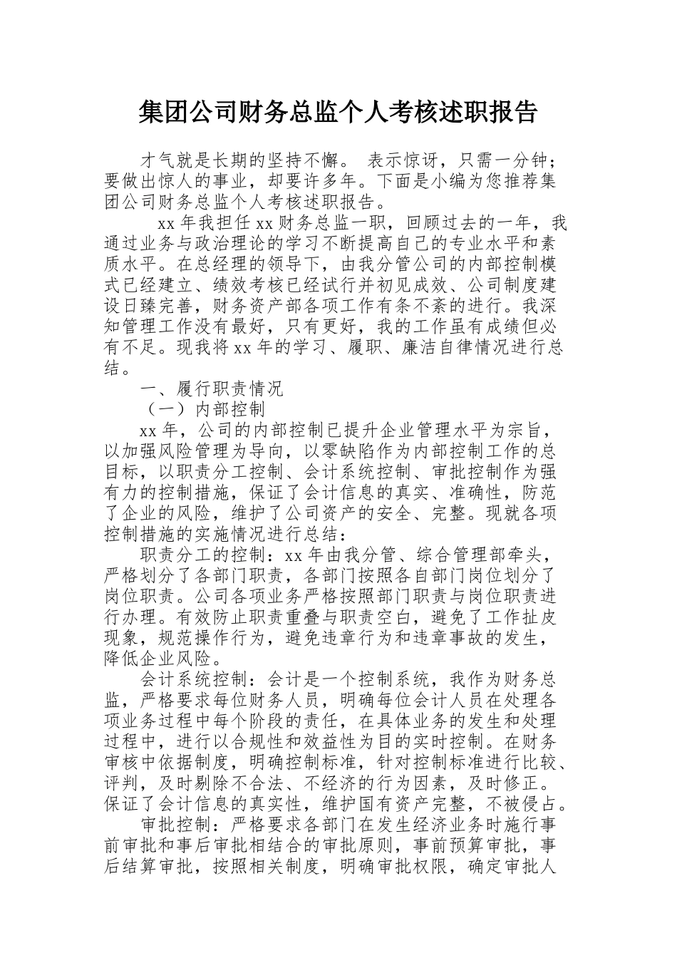 集团公司财务总监个人考核述职报告_第1页