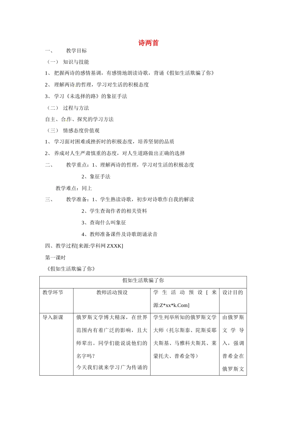 七年级语文下4 《诗两首》教学设计4人教版教材_第1页