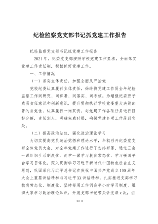 纪检监察党支部书记抓党建工作报告
