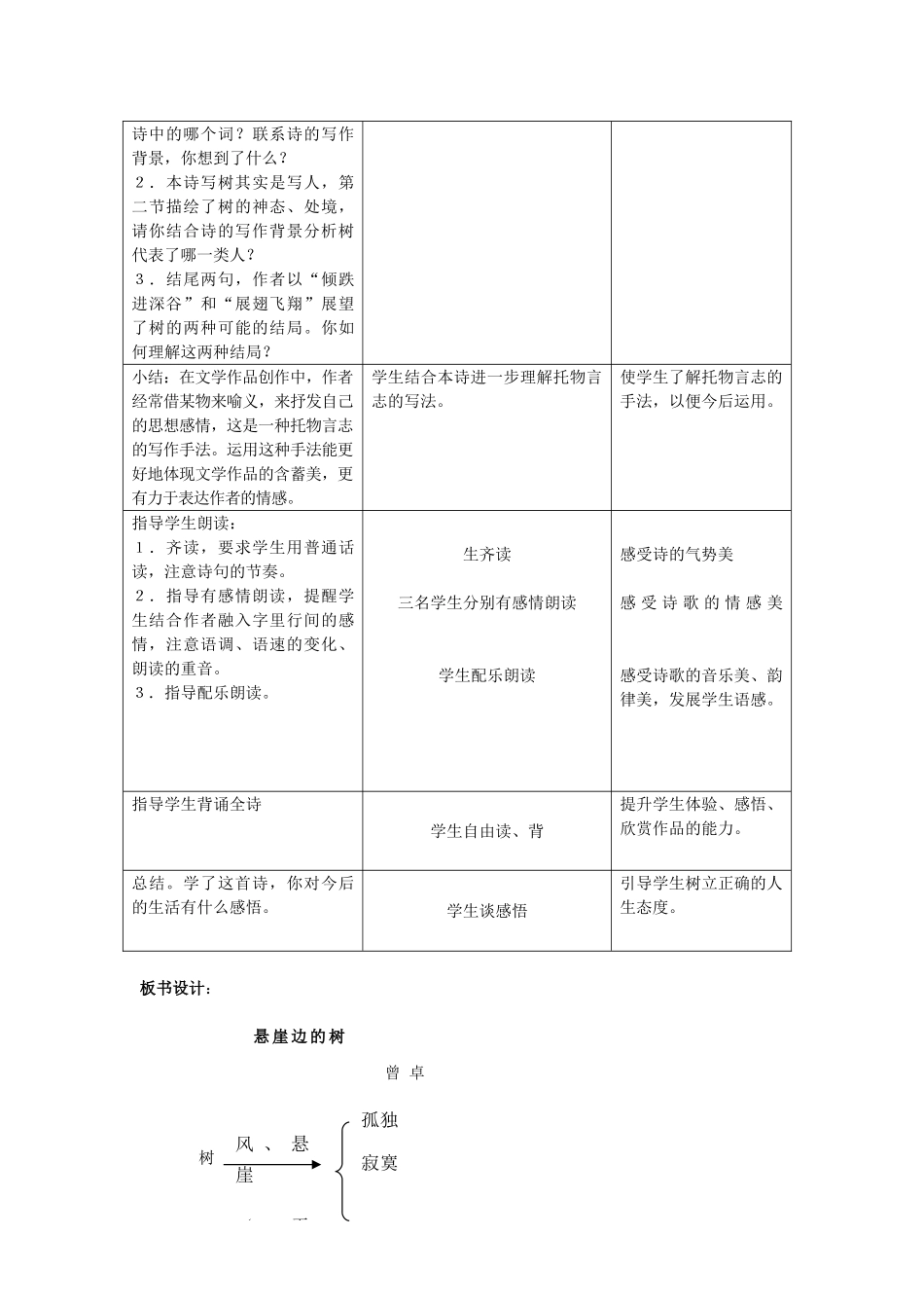 七年级语文上册《悬崖边的树》教学设计_第2页