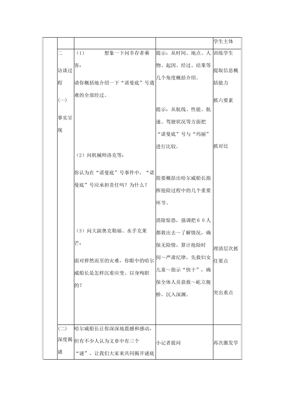 七年级语文上册 第四单元 第14课《“诺曼底“号遇难记》教学设计 北京课改版教材-北京课改版教材初中七年级上册语文教学设计_第3页