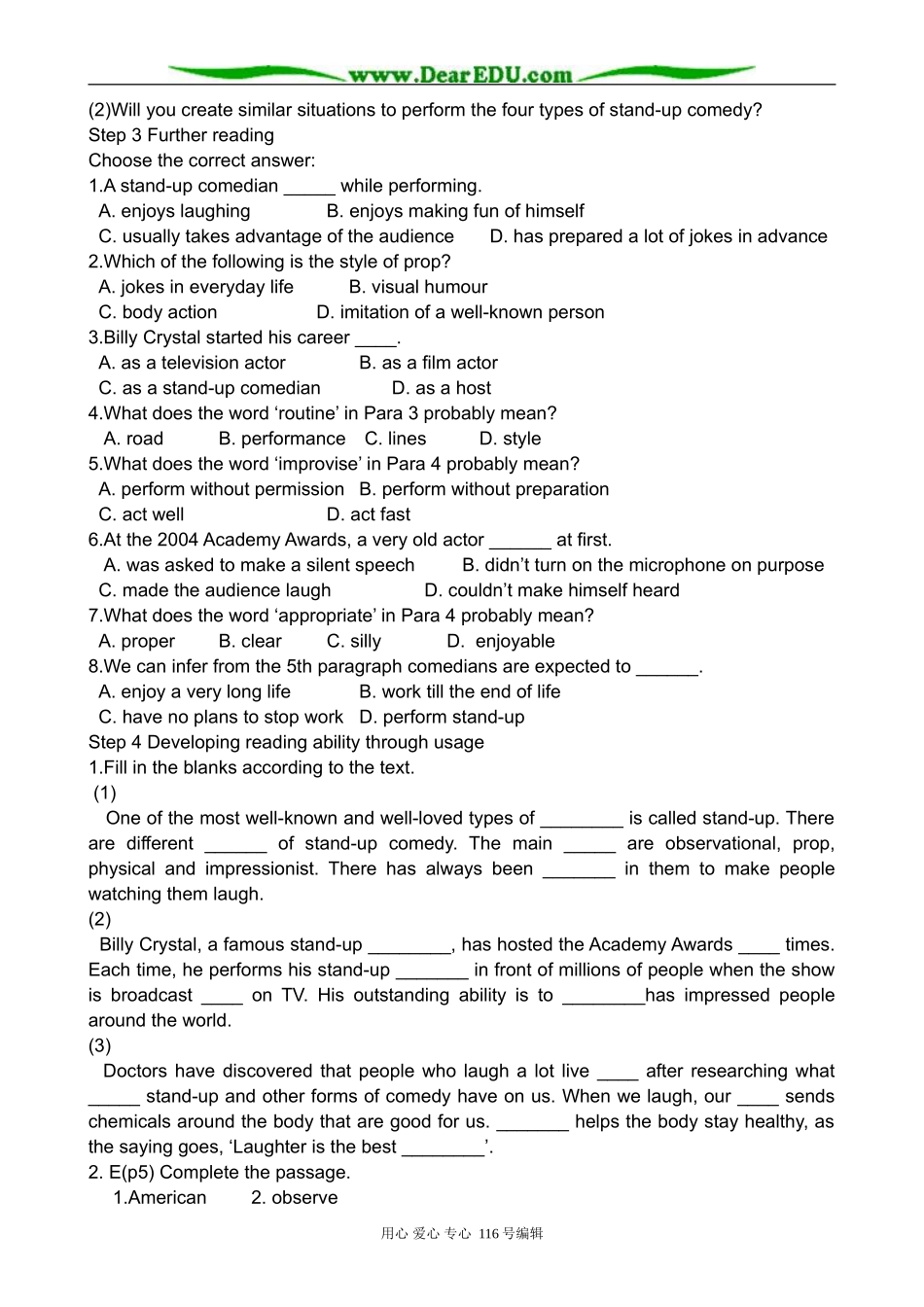 高中英语必修6Unit 1 Laughter is good for you-2nd period(Reading)_第2页