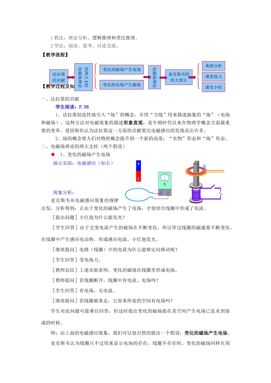 高中物理 《麦克斯韦的电磁场理论》教案 沪科版选修3-4_第2页
