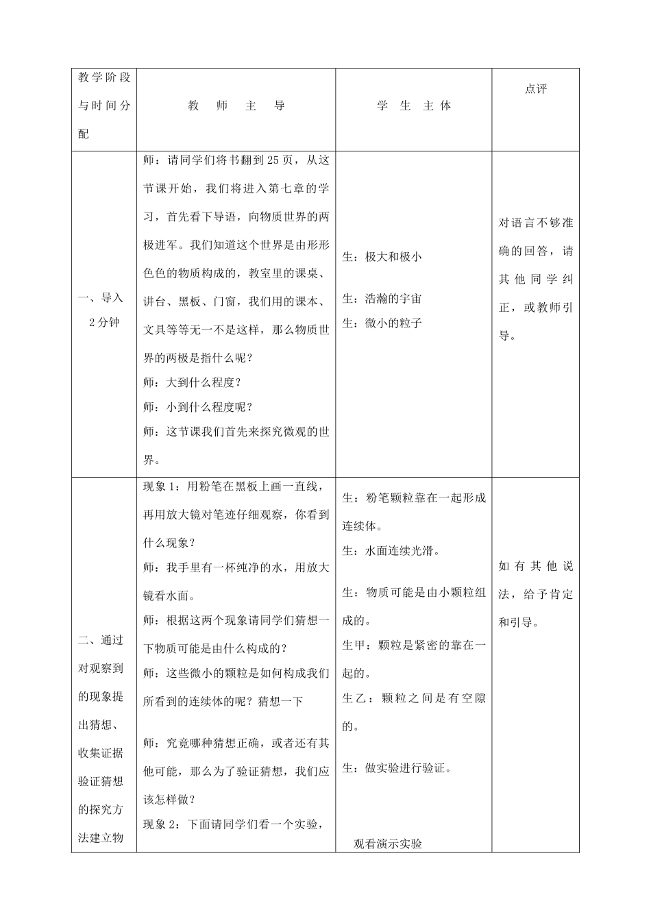 高中物理 《走进分子世界》教案 沪科版选修3-3_第2页