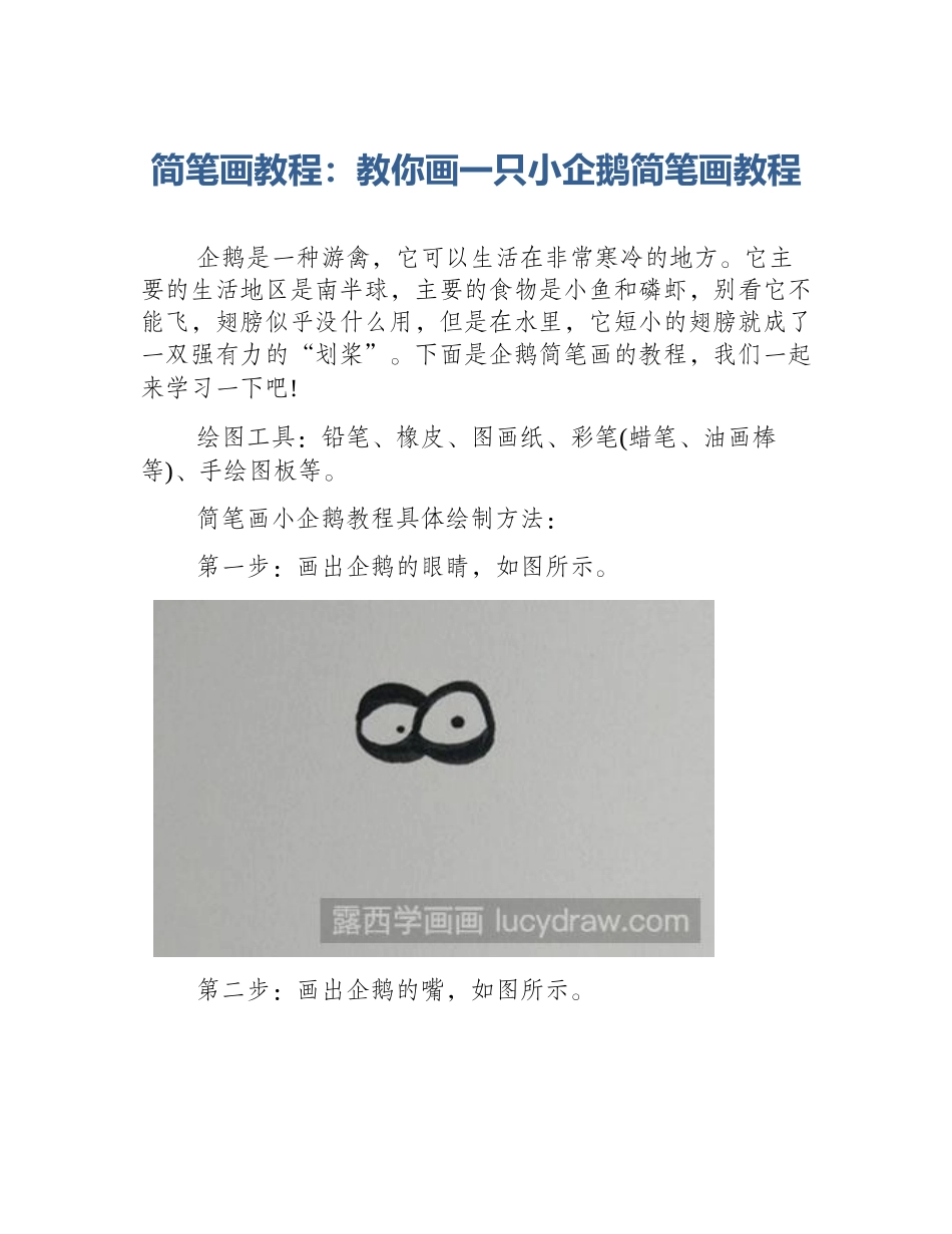 简笔画教程：教你画一只小企鹅简笔画教程_第1页