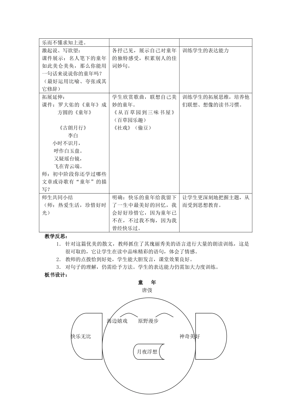 七年级语文上册 第9课《童年》教学设计 冀教版教材_第3页