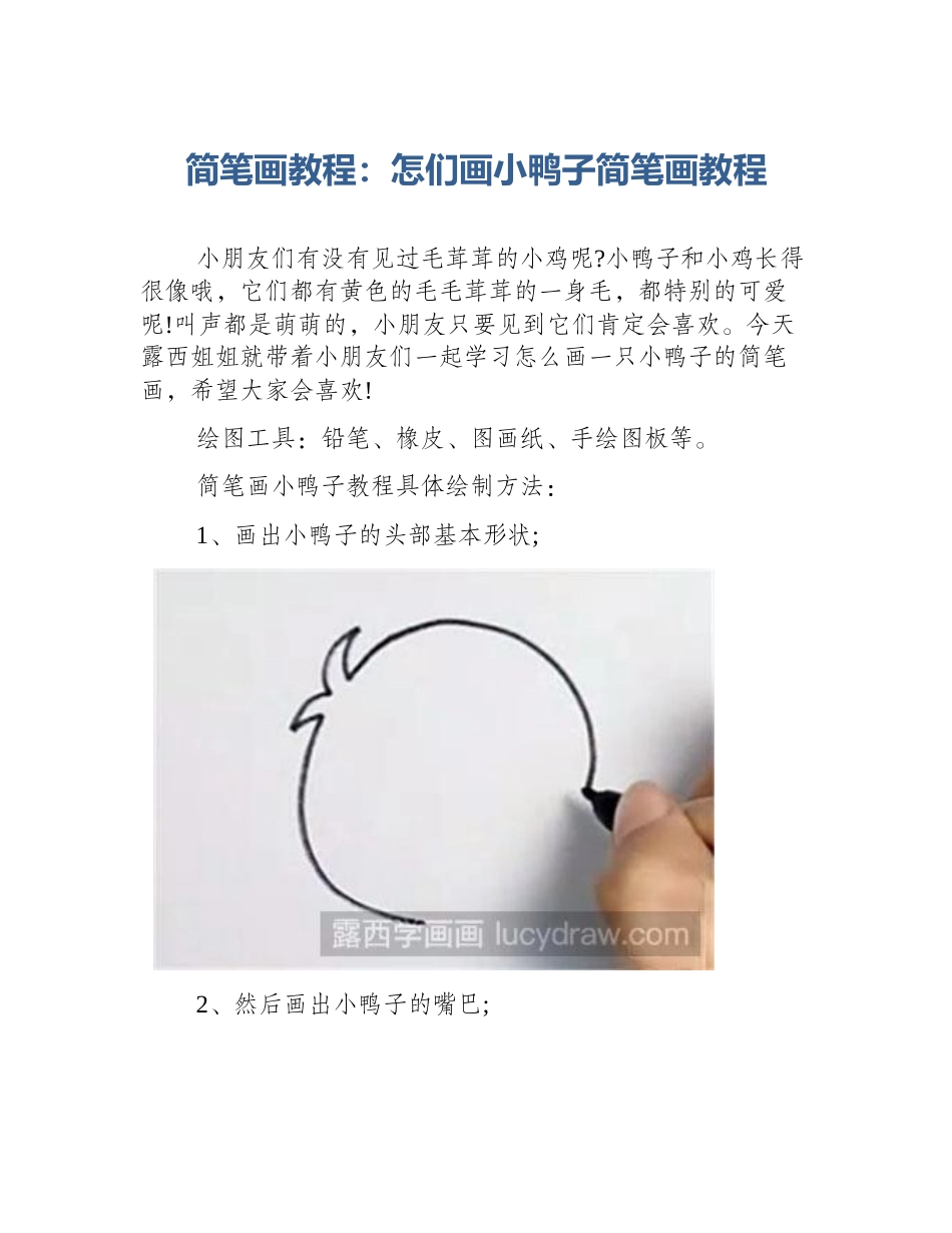 简笔画教程：怎们画小鸭子简笔画教程_第1页