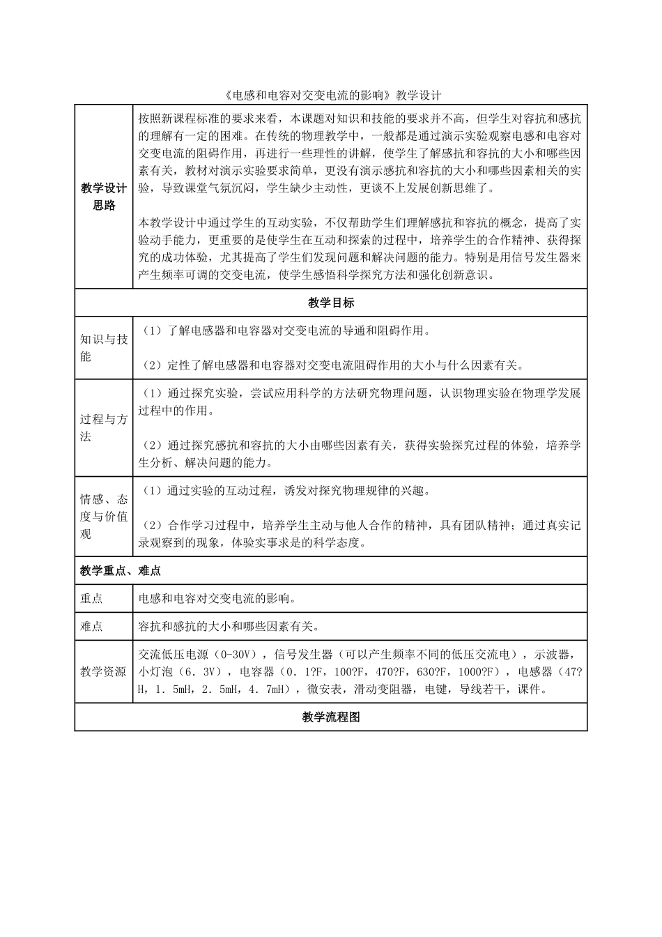 高中物理 5.3《电感和电容对交变电流的影响》教学设计 新人教版选修3-2_第1页