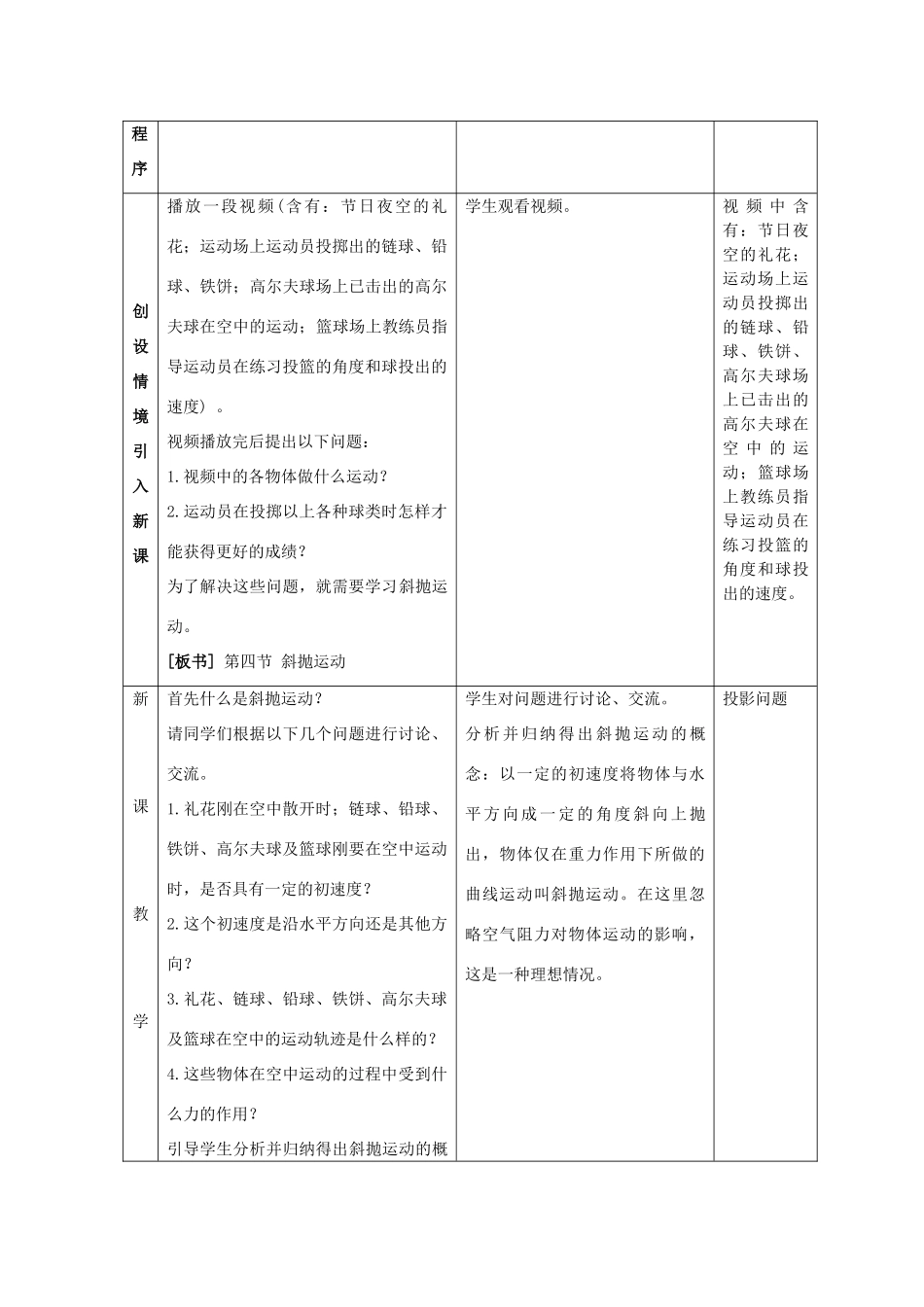 高中物理 3.4 斜抛运动教案 鲁科版必修2_第2页