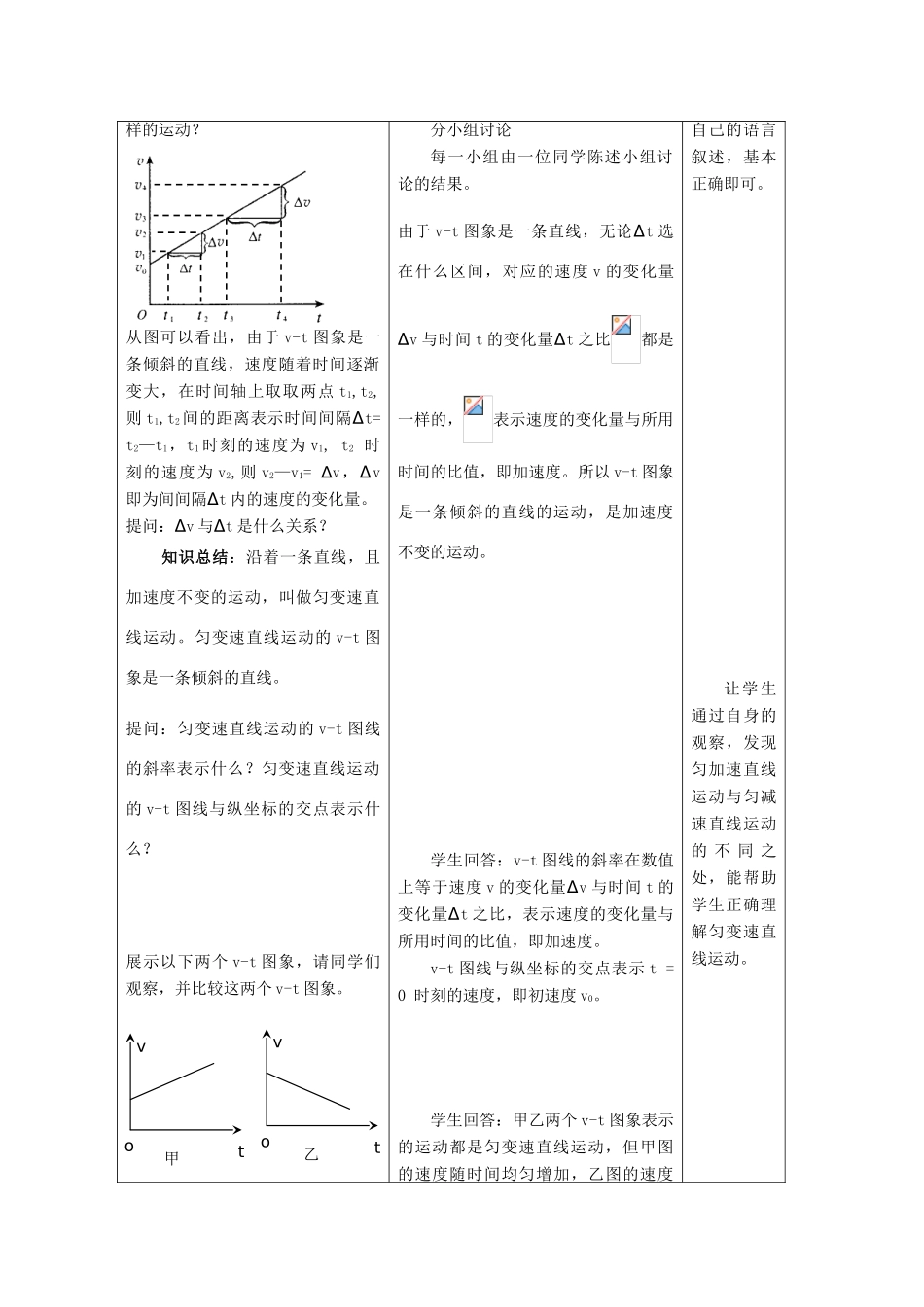 高中物理 2.2《匀变速直线运动的速度与时间的关系》精品教案 新人教版必修1_第3页
