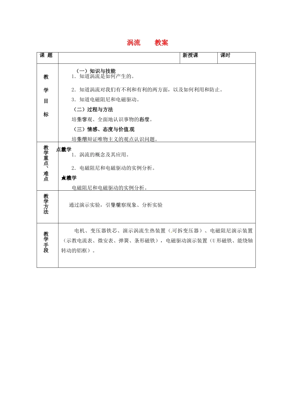 高中物理 1.7 涡流教案 教科版选修3-2_第1页