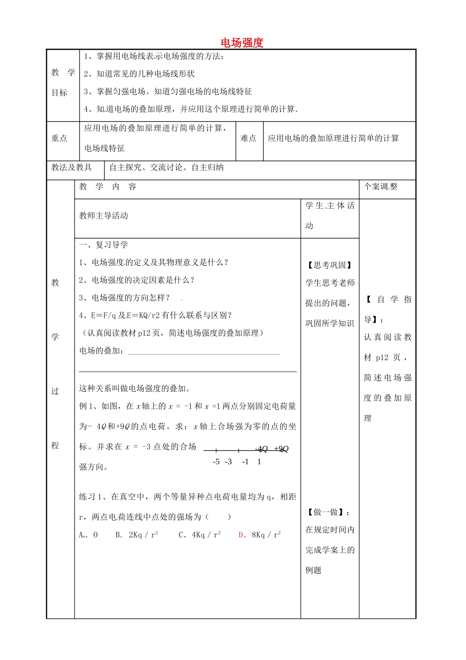 高中物理 1.3 电场强度教案2 苏教版选修3-1-苏教版高二选修3-1物理教案_第1页