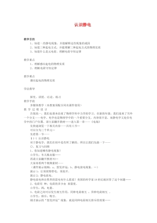 高中物理 1.1《认识静电》教案（粤教版选修3-1）