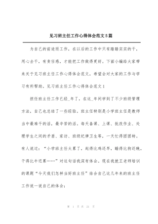 见习班主任工作心得体会范文5篇