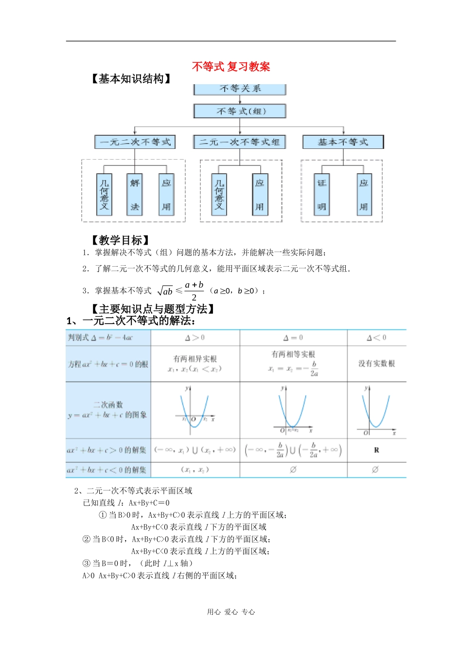 高中数学：第三章《不等式》教案新人教版必修5B_第1页