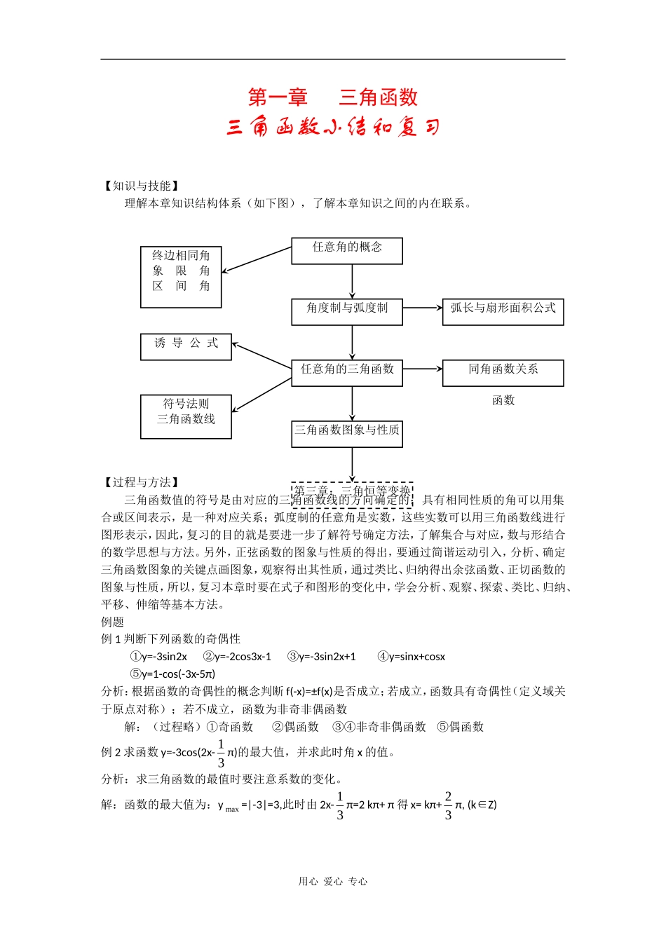 高中数学：第一章《三角函数小结复习》教案（新人教A版必修4）_第1页