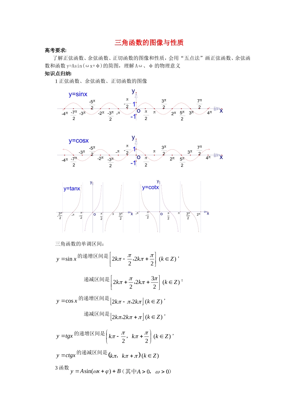 高中数学：三角函数的图像和性质教案新课标人教A版必修4_第1页