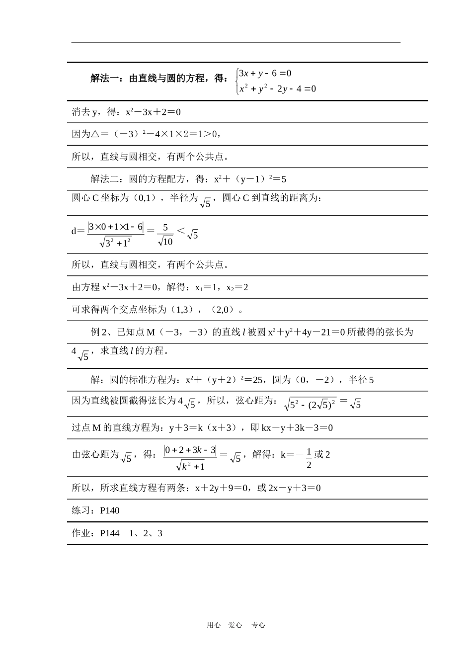 高中数学：4.2.1《直线与圆的位置关系》教案（新人教A必修2）_第2页