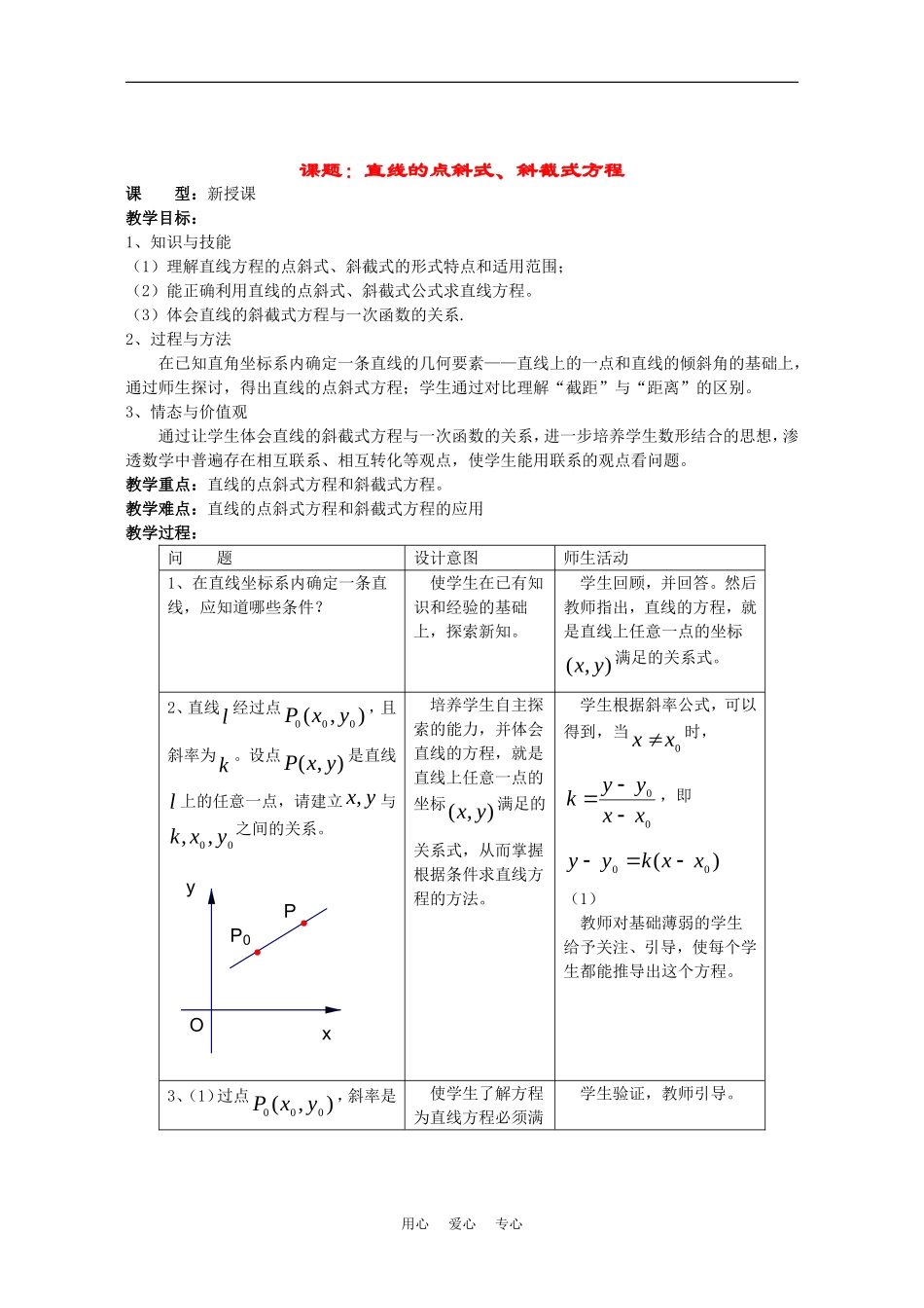高中数学：3.2《直线的点斜式、斜截式方程》教案（新人教A版必修2）_第1页
