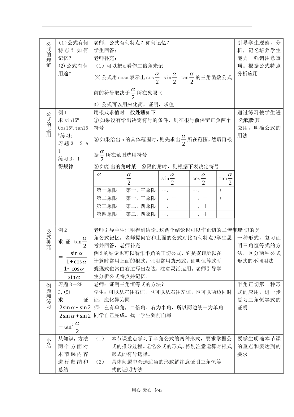 高中数学：3.2.2 半角的正弦、余弦和正切 教案2 新人教B版必修4_第2页