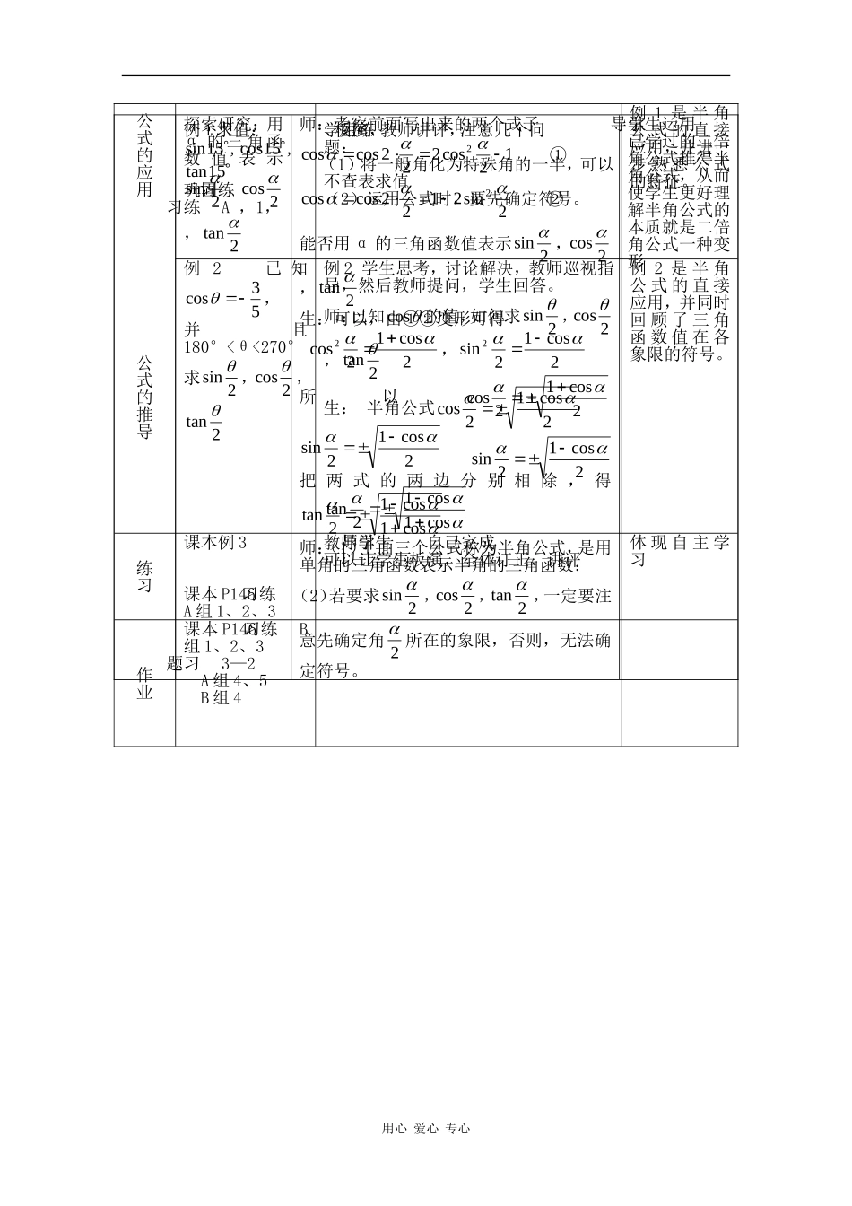 高中数学：3.2.2 半角的正弦、余弦和正切 教案 新人教B版必修4_第2页