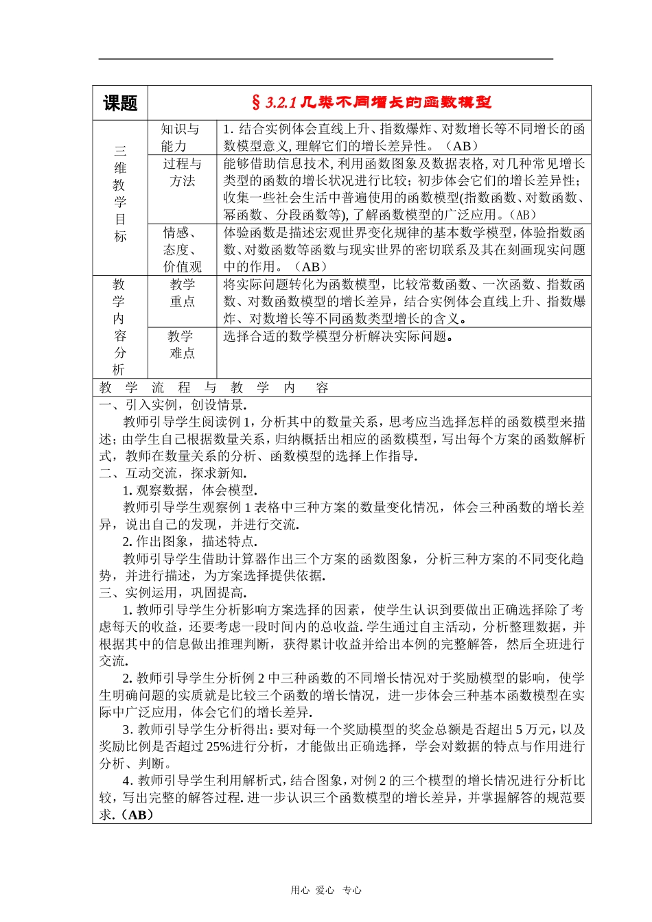 高中数学：3.2.1《几类不同增长的函数模型》教案（新人教A版必修1）河北地区专用_第1页