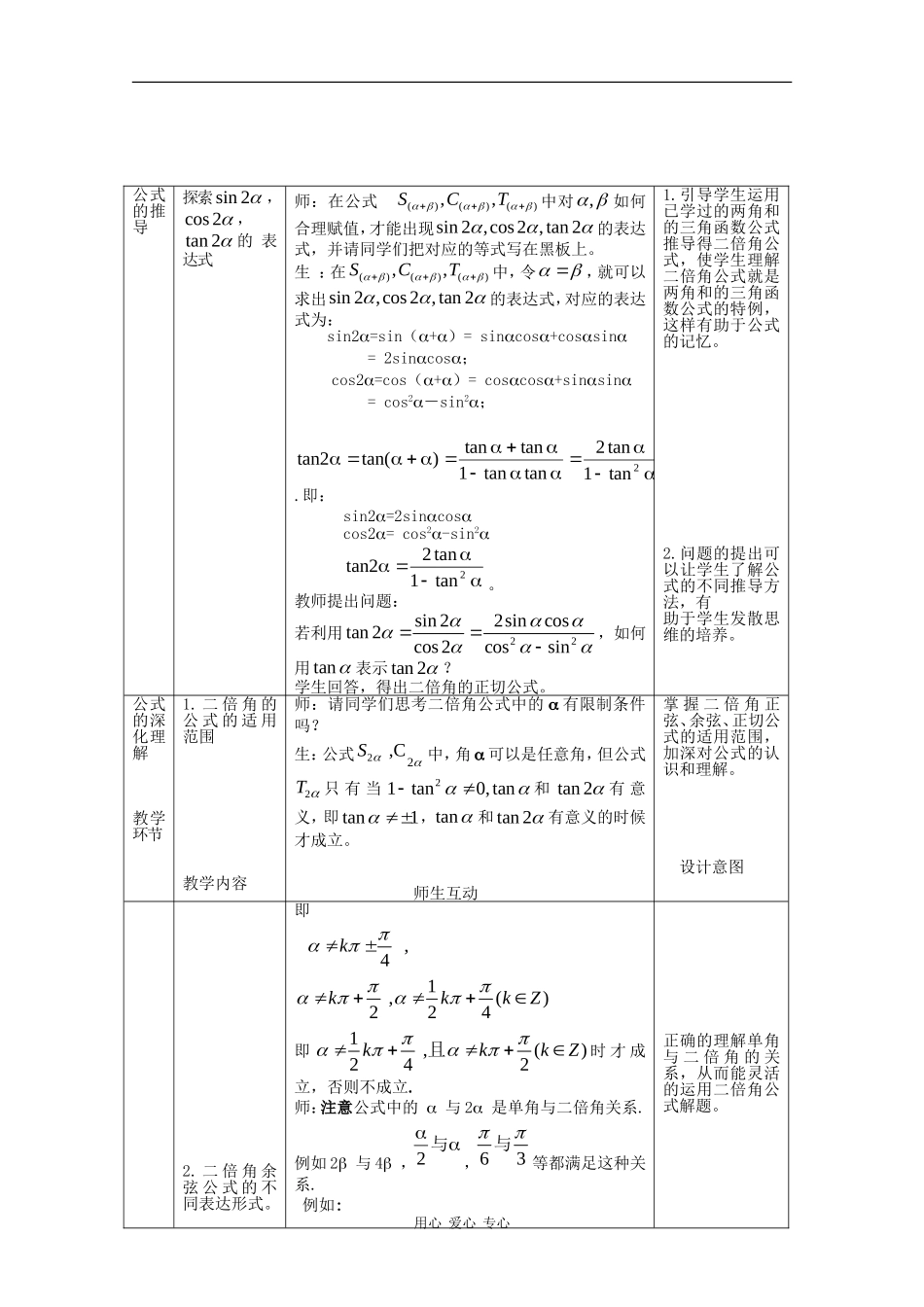 高中数学：3.2.1 倍角公式 教案 新人教B版必修4_第2页