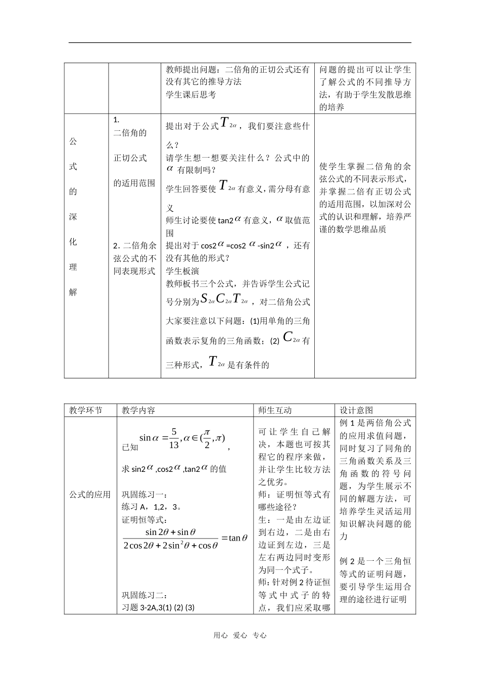 高中数学：3.1.3《二倍角的正弦、余弦、正切公式》教案1（新人教A版必修4）_第2页