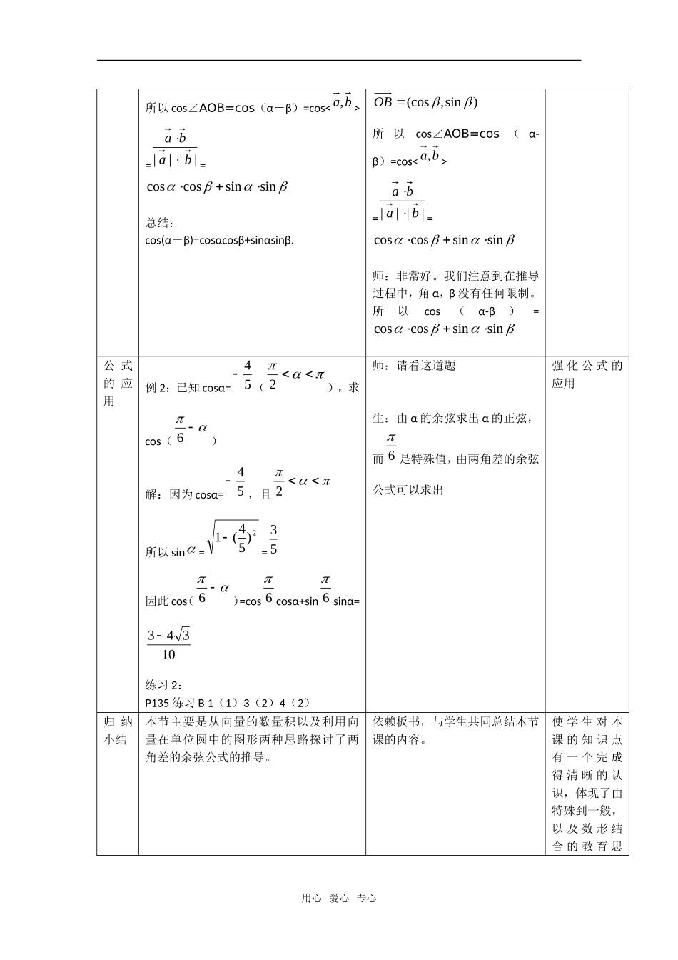高中数学：3.1.1《两角和与差的余弦（一）》教案（新人教A版必修4）_第3页