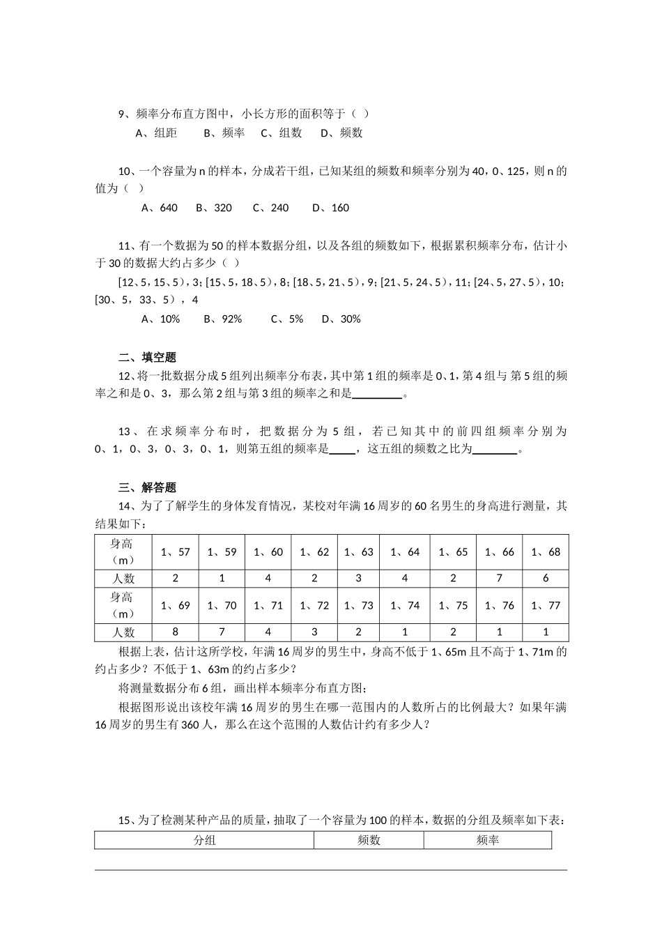 高中数学：2.2《用样本估计总体》测试（新人教A版必修3）_第2页