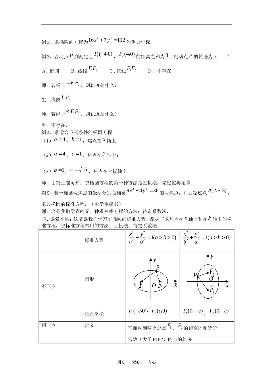 高中数学：2.2 椭圆 教案 苏教版选修2—1 _第3页